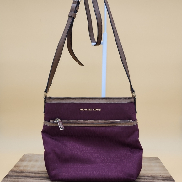 Michael Kors Handbags - Michael Kors Burgundy Crossbody Bag with Signature Logo Design & Gold Finishes